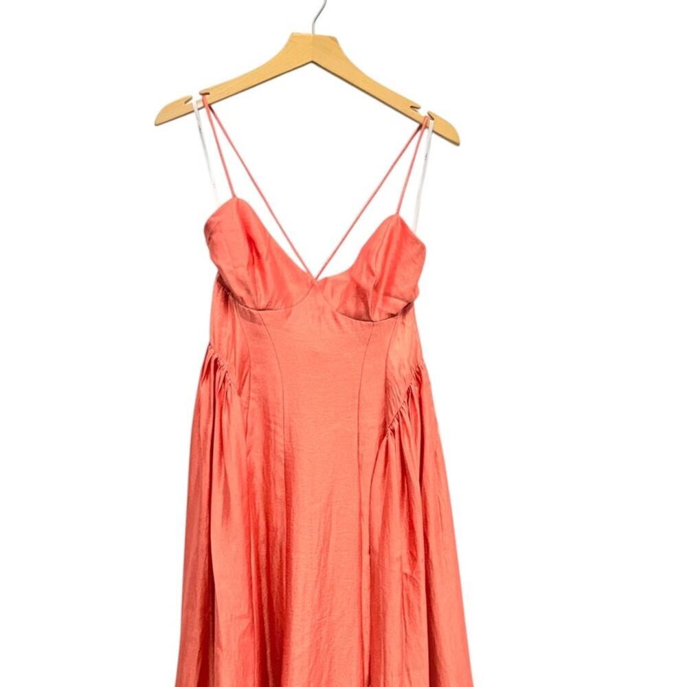 Lulus Paride Shiny Coral Gathered Lace-Up Midi Dress size Medium NWT - Picture 5 of 6